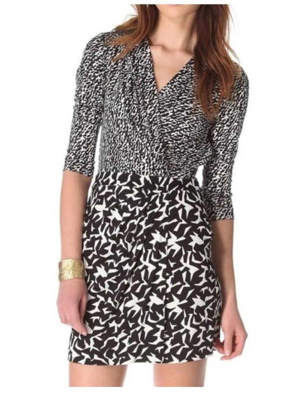 Diane Von Furstenberg Melodi Mock Silk Wrap Dress - B/W 6 ( EUC)
